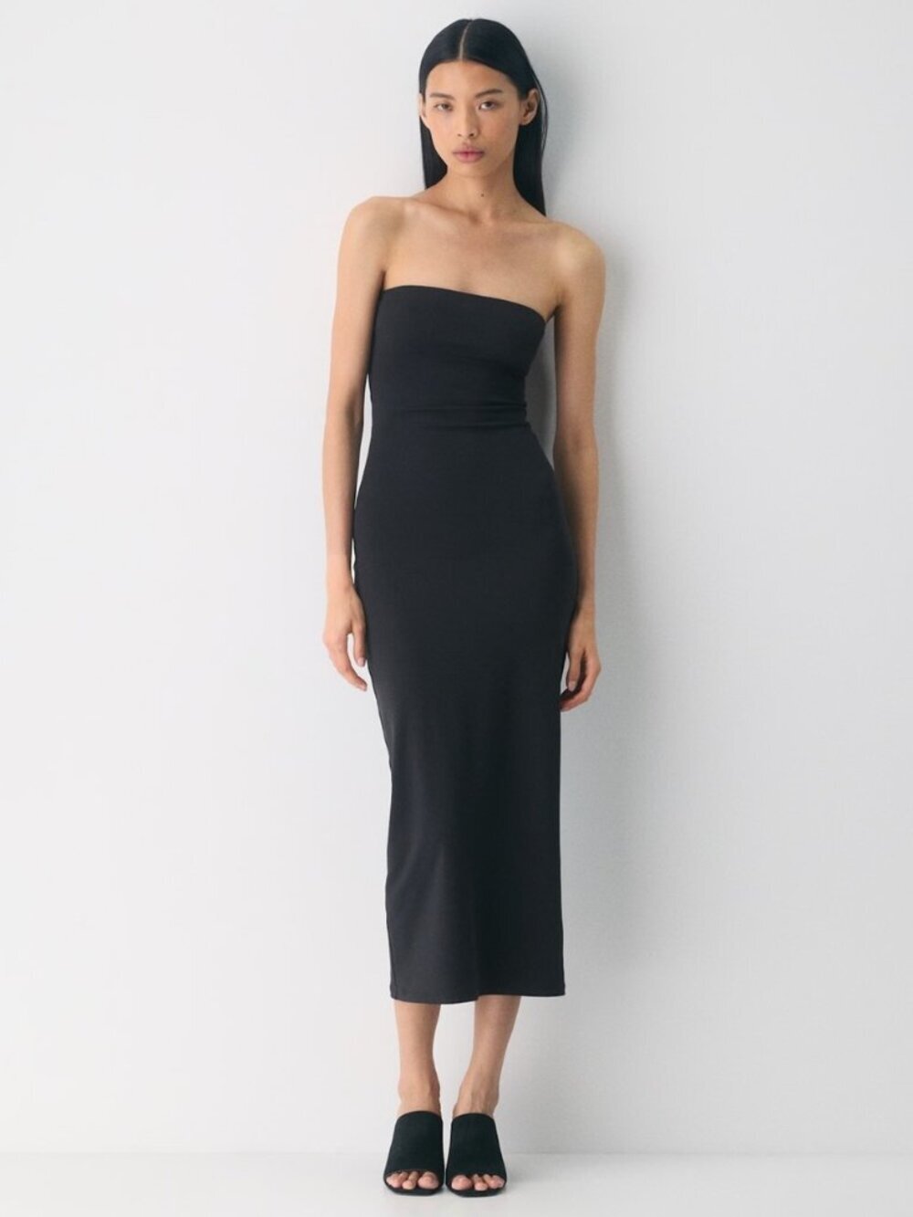 Aritzia Midi Contour Midi Dress Tube Strapless Double Layer Black Size XS